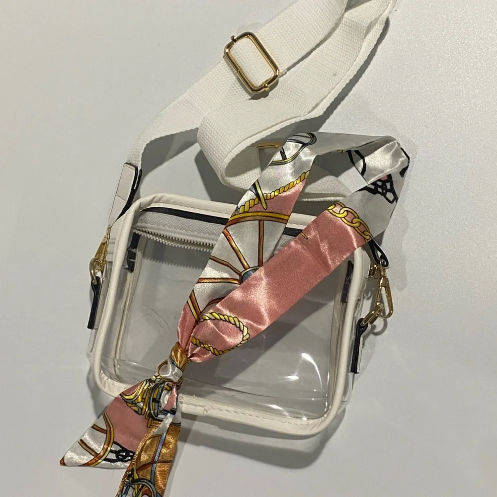 Transparent Crossbody Bag with Scarf Accent